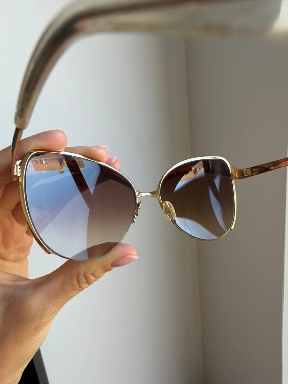 2015 Dior Gold-Trim Brown Gradient Cat-Eye Sunglasses